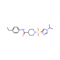 CCc1ccc(NC(=O)C2CCN(S(=O)(=O)c3cn(C(C)C)cn3)CC2)cc1 ZINC000064957614