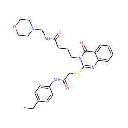 CCc1ccc(NC(=O)CSc2nc3ccccc3c(=O)n2CCCC(=O)NCN2CCOCC2)cc1 ZINC000096270214