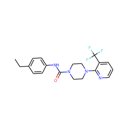 CCc1ccc(NC(=O)N2CCN(c3ncccc3C(F)(F)F)CC2)cc1 ZINC000013553796