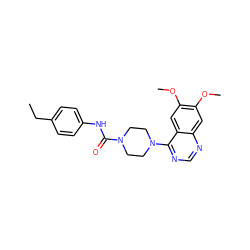 CCc1ccc(NC(=O)N2CCN(c3ncnc4cc(OC)c(OC)cc34)CC2)cc1 ZINC000013474776