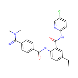 CCc1ccc(NC(=O)c2ccc(C(=N)N(C)C)cc2)c(C(=O)Nc2ccc(Cl)cn2)c1 ZINC000040914020