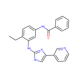 CCc1ccc(NC(=O)c2ccccc2)cc1Nc1nc(-c2cccnc2)c[nH]1 ZINC000040898915