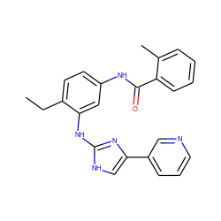 CCc1ccc(NC(=O)c2ccccc2C)cc1Nc1nc(-c2cccnc2)c[nH]1 ZINC000040402154