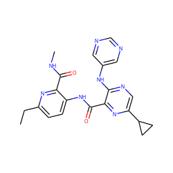 CCc1ccc(NC(=O)c2nc(C3CC3)cnc2Nc2cncnc2)c(C(=O)NC)n1 ZINC000169701803