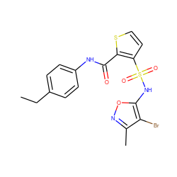 CCc1ccc(NC(=O)c2sccc2S(=O)(=O)Nc2onc(C)c2Br)cc1 ZINC000001540813