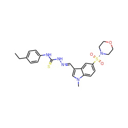 CCc1ccc(NC(=S)N/N=C/c2cn(C)c3ccc(S(=O)(=O)N4CCOCC4)cc23)cc1 ZINC000013139777