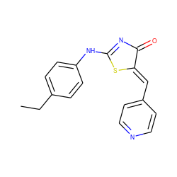 CCc1ccc(NC2=NC(=O)/C(=C/c3ccncc3)S2)cc1 ZINC000039870235