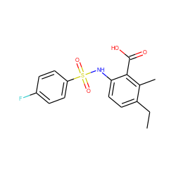 CCc1ccc(NS(=O)(=O)c2ccc(F)cc2)c(C(=O)O)c1C ZINC000014965037