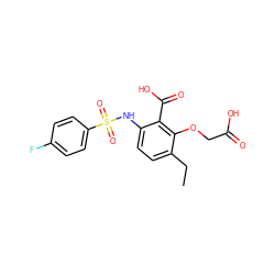 CCc1ccc(NS(=O)(=O)c2ccc(F)cc2)c(C(=O)O)c1OCC(=O)O ZINC000014965099