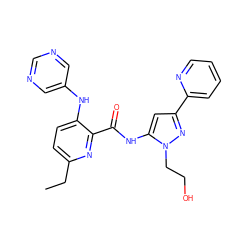 CCc1ccc(Nc2cncnc2)c(C(=O)Nc2cc(-c3ccccn3)nn2CCO)n1 ZINC000096167405