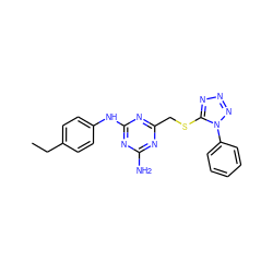 CCc1ccc(Nc2nc(N)nc(CSc3nnnn3-c3ccccc3)n2)cc1 ZINC000002356394