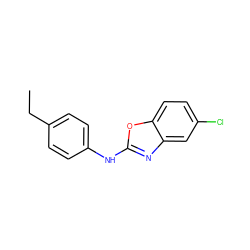 CCc1ccc(Nc2nc3cc(Cl)ccc3o2)cc1 ZINC000064512894