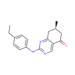 CCc1ccc(Nc2ncc3c(n2)C[C@@H](C)CC3=O)cc1 ZINC000004412526