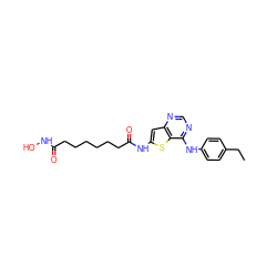 CCc1ccc(Nc2ncnc3cc(NC(=O)CCCCCCC(=O)NO)sc23)cc1 ZINC001772590547