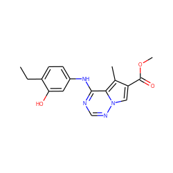 CCc1ccc(Nc2ncnn3cc(C(=O)OC)c(C)c23)cc1O ZINC000028122991