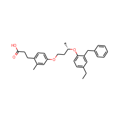 CCc1ccc(O[C@@H](C)CCOc2ccc(CCC(=O)O)c(C)c2)c(Cc2ccccc2)c1 ZINC000034717709