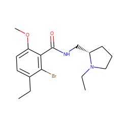 CCc1ccc(OC)c(C(=O)NC[C@@H]2CCCN2CC)c1Br ZINC000064454252