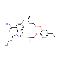 CCc1ccc(OCC(F)(F)F)c(OCCN[C@H](C)Cc2cc(C(N)=O)c3c(ccn3CCCO)c2)c1 ZINC000653833244