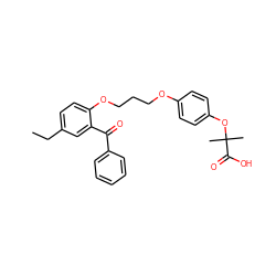 CCc1ccc(OCCCOc2ccc(OC(C)(C)C(=O)O)cc2)c(C(=O)c2ccccc2)c1 ZINC000034717701