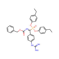 CCc1ccc(OP(=O)(Oc2ccc(CC)cc2)[C@H](NC(=O)OCc2ccccc2)c2ccc(NC(=N)N)cc2)cc1 ZINC000034633580