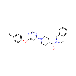 CCc1ccc(Oc2cc(N3CCC(C(=O)N4CCc5ccccc5C4)CC3)ncn2)cc1 ZINC000049401764