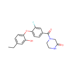 CCc1ccc(Oc2ccc(C(=O)N3CCNC(=O)C3)cc2F)c(O)c1 ZINC000095579649