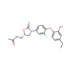 CCc1ccc(Oc2ccc(N3C[C@H](CNC(C)=O)OC3=O)cc2F)c(O)c1 ZINC000095577575