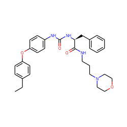 CCc1ccc(Oc2ccc(NC(=O)N[C@@H](Cc3ccccc3)C(=O)NCCCN3CCOCC3)cc2)cc1 ZINC000028338385