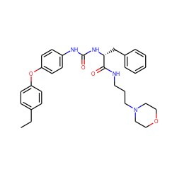 CCc1ccc(Oc2ccc(NC(=O)N[C@H](Cc3ccccc3)C(=O)NCCCN3CCOCC3)cc2)cc1 ZINC000028330769