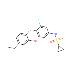 CCc1ccc(Oc2ccc(NS(=O)(=O)C3CC3)cc2F)c(O)c1 ZINC000095575115