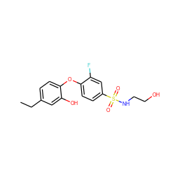 CCc1ccc(Oc2ccc(S(=O)(=O)NCCO)cc2F)c(O)c1 ZINC000095572821