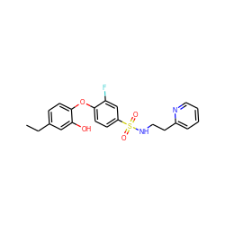 CCc1ccc(Oc2ccc(S(=O)(=O)NCCc3ccccn3)cc2F)c(O)c1 ZINC000095577660