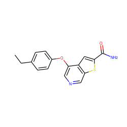 CCc1ccc(Oc2cncc3sc(C(N)=O)cc23)cc1 ZINC000013864398