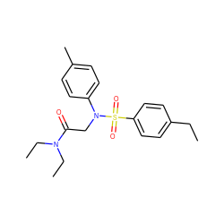 CCc1ccc(S(=O)(=O)N(CC(=O)N(CC)CC)c2ccc(C)cc2)cc1 ZINC000038937359