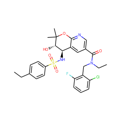 CCc1ccc(S(=O)(=O)N[C@@H]2c3cc(C(=O)N(CC)Cc4c(F)cccc4Cl)cnc3OC(C)(C)[C@H]2O)cc1 ZINC000029055824