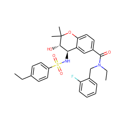 CCc1ccc(S(=O)(=O)N[C@@H]2c3cc(C(=O)N(CC)Cc4ccccc4F)ccc3OC(C)(C)[C@H]2O)cc1 ZINC000028706573