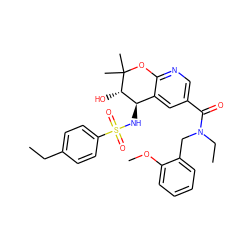 CCc1ccc(S(=O)(=O)N[C@@H]2c3cc(C(=O)N(CC)Cc4ccccc4OC)cnc3OC(C)(C)[C@H]2O)cc1 ZINC000029055813