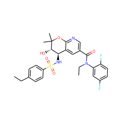 CCc1ccc(S(=O)(=O)N[C@@H]2c3cc(C(=O)N(CC)c4cc(F)ccc4F)cnc3OC(C)(C)[C@H]2O)cc1 ZINC000029055539