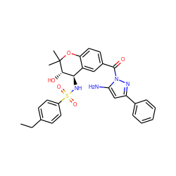 CCc1ccc(S(=O)(=O)N[C@@H]2c3cc(C(=O)n4nc(-c5ccccc5)cc4N)ccc3OC(C)(C)[C@H]2O)cc1 ZINC000028706600