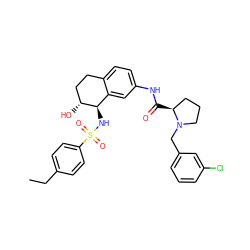 CCc1ccc(S(=O)(=O)N[C@@H]2c3cc(NC(=O)[C@H]4CCCN4Cc4cccc(Cl)c4)ccc3CC[C@H]2O)cc1 ZINC000042889269