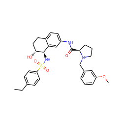 CCc1ccc(S(=O)(=O)N[C@@H]2c3cc(NC(=O)[C@H]4CCCN4Cc4cccc(OC)c4)ccc3CC[C@H]2O)cc1 ZINC000049881643