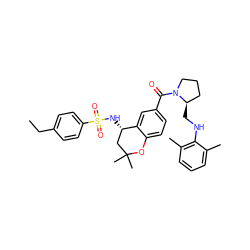 CCc1ccc(S(=O)(=O)N[C@H]2CC(C)(C)Oc3ccc(C(=O)N4CCC[C@H]4CNc4c(C)cccc4C)cc32)cc1 ZINC000028706854