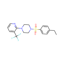 CCc1ccc(S(=O)(=O)N2CCN(c3ncccc3C(F)(F)F)CC2)cc1 ZINC000029044591