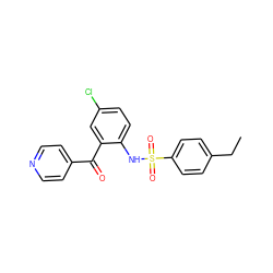 CCc1ccc(S(=O)(=O)Nc2ccc(Cl)cc2C(=O)c2ccncc2)cc1 ZINC000038838031