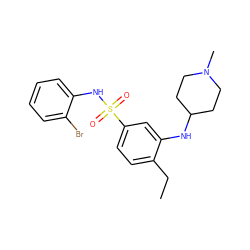 CCc1ccc(S(=O)(=O)Nc2ccccc2Br)cc1NC1CCN(C)CC1 ZINC000058603542