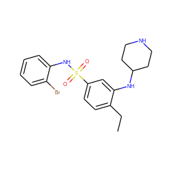 CCc1ccc(S(=O)(=O)Nc2ccccc2Br)cc1NC1CCNCC1 ZINC000058603547