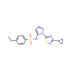 CCc1ccc(S(=O)(=O)Nc2ccnn2-c2nc(C3CC3)ns2)cc1 ZINC000146500506