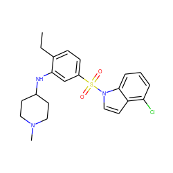 CCc1ccc(S(=O)(=O)n2ccc3c(Cl)cccc32)cc1NC1CCN(C)CC1 ZINC000095574507