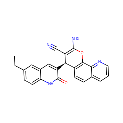 CCc1ccc2[nH]c(=O)c([C@H]3C(C#N)=C(N)Oc4c3ccc3cccnc43)cc2c1 ZINC000008578702