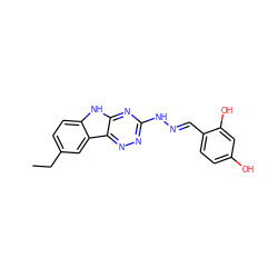 CCc1ccc2[nH]c3nc(N/N=C/c4ccc(O)cc4O)nnc3c2c1 ZINC000005030940